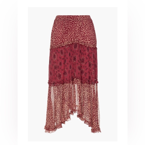 BA&SH Red asymmetric tiered printed midi skirt - Picture 2 of 3